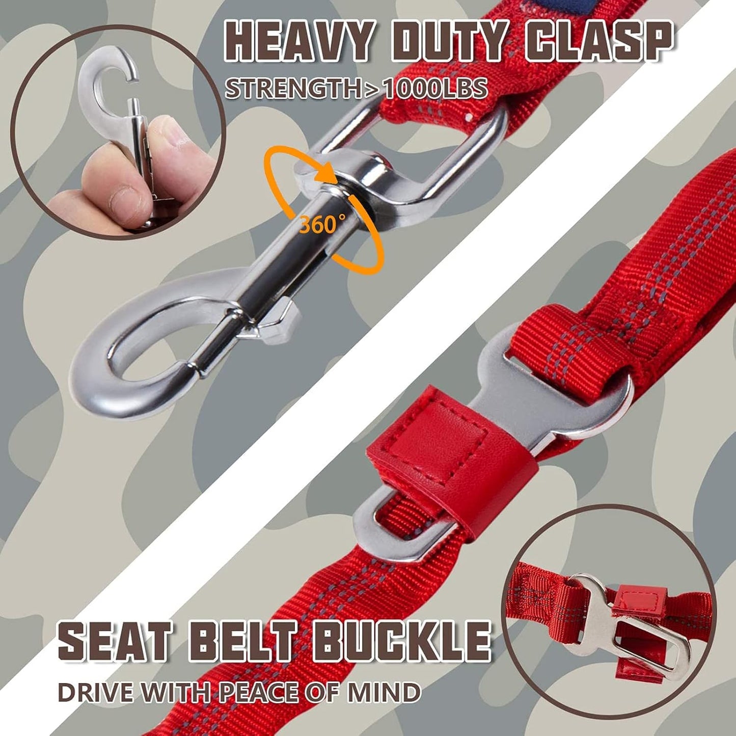 Heavy Duty Bungee Dog Leash for Medium Large Breed Dogs, No Pull for Shock Absorption with Car Seat Belt, 2 Padded Handles 4.5FT 6FT Training Dog Leash